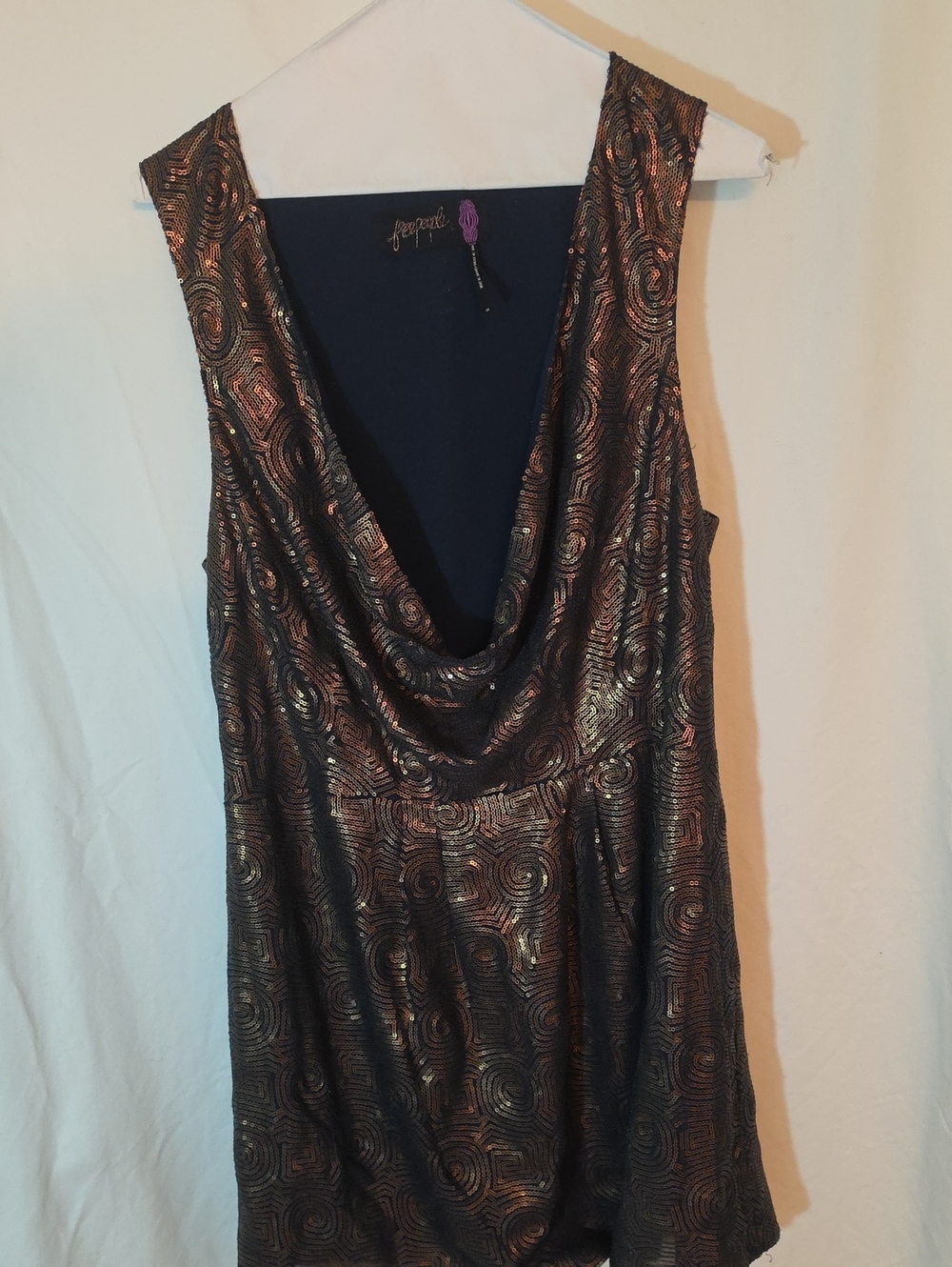 Metallic Black & Bronze Cowl Neck Mini Dress